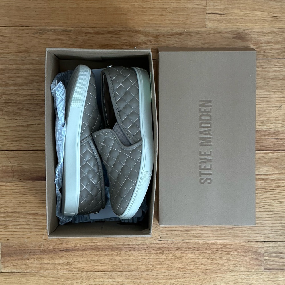 Steve Madden Taupe Quilted Slip-Ons